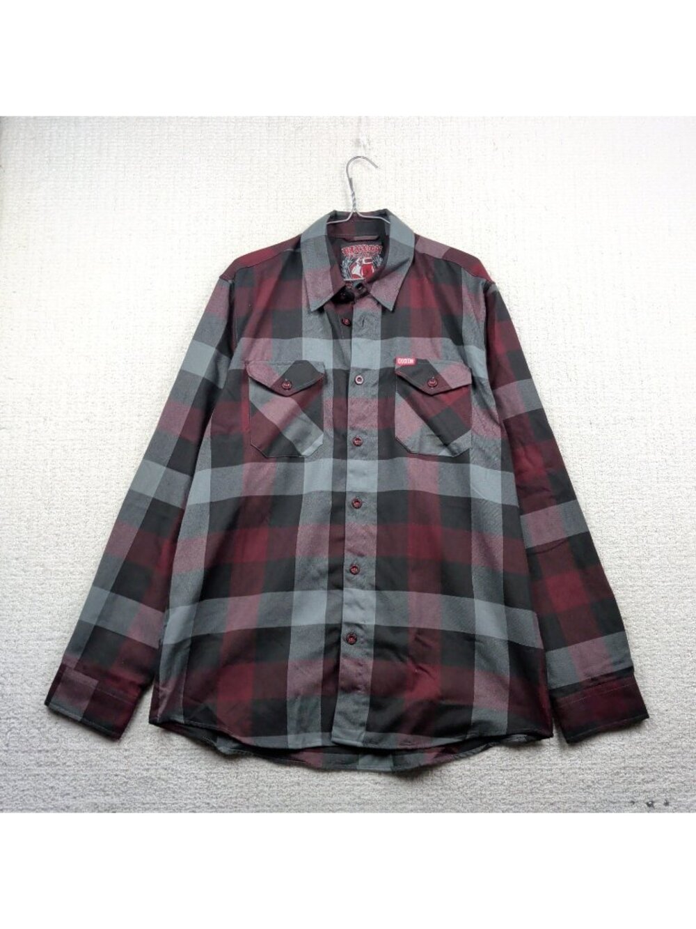 Y2K Dixxon Men's L Long Sleeve Flannel Button-Up “The Brawler” Red / Gray Skater